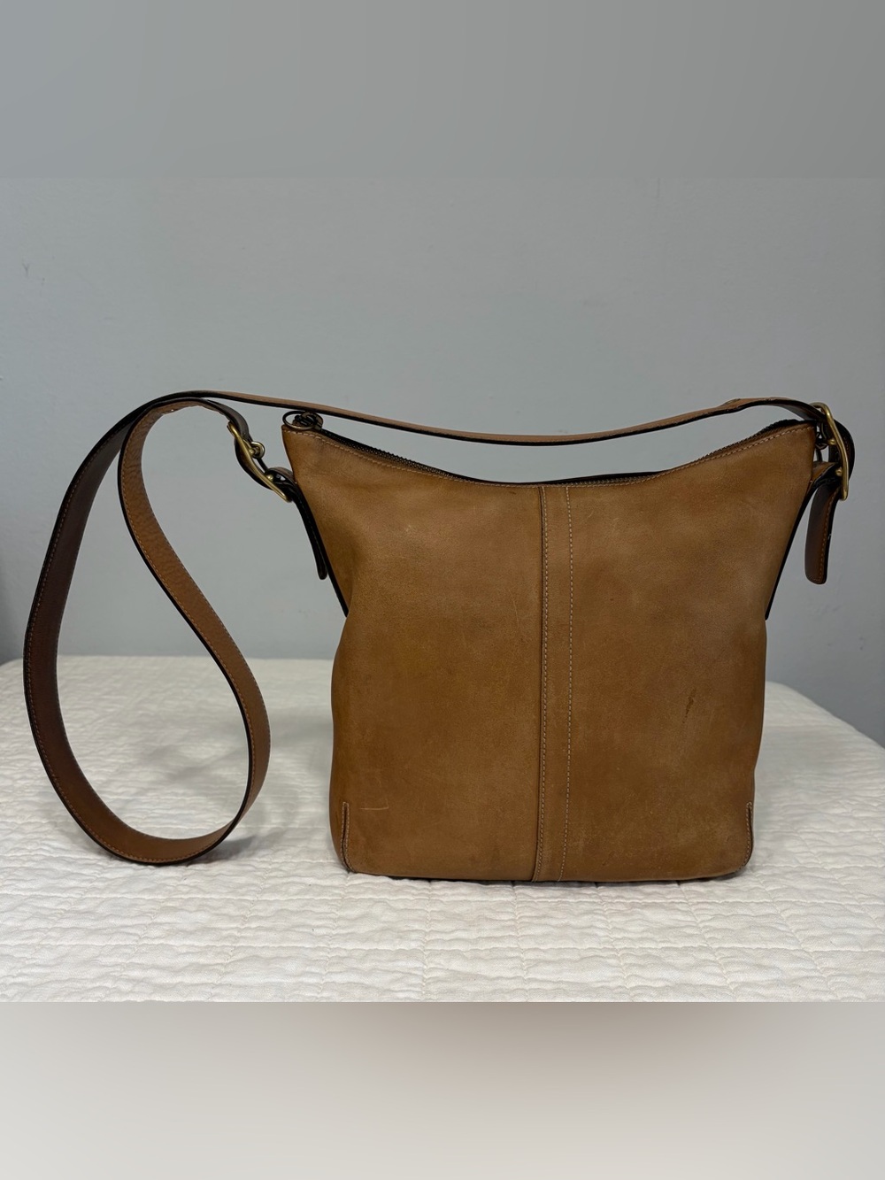 Vintage Coach Legacy Slim Duffle (#9328) Tan Leather with Brass Hardware